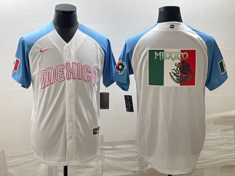 Men 2023 World Cub Mexico Blank White blue Nike MLB Jersey9->more jerseys->MLB Jersey